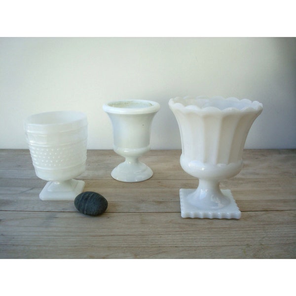 Reserved for Kate - Set of 3 Milk Glass Urn Planters - Instant Collection