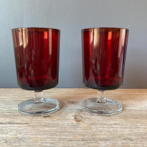 1950s Ruby Red Footed Wine Glasses -  Set of 2 - Ruby Glass