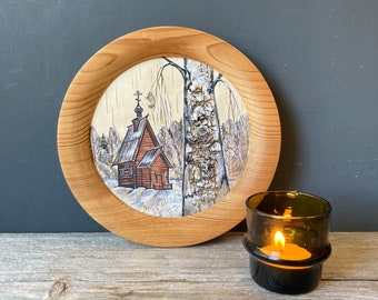 1998 Original Painting - Pljess Church - Russia Winter Forest