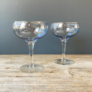 1950s Champagne Glasses Blue Champagne Coupes - Set of 2
