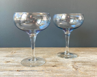 1950s Champagne Glasses Blue Champagne Coupes - Set of 2