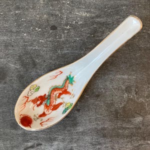Vintage Porcelain Dragon Soup Spoon