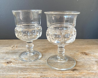 1950s Footed Cordial Glasses -  Set of 2 - Thumbprint Glass