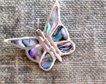 1960s Mexico Butterfly Pin - Silver and Abalone Pin- Vintage Jewelry