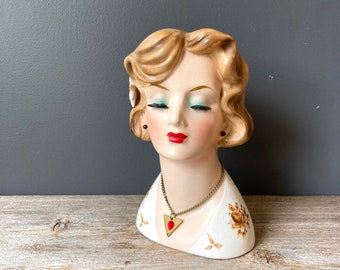 Vintage Japan ceramic Head Vase - Blue Eyeshadow