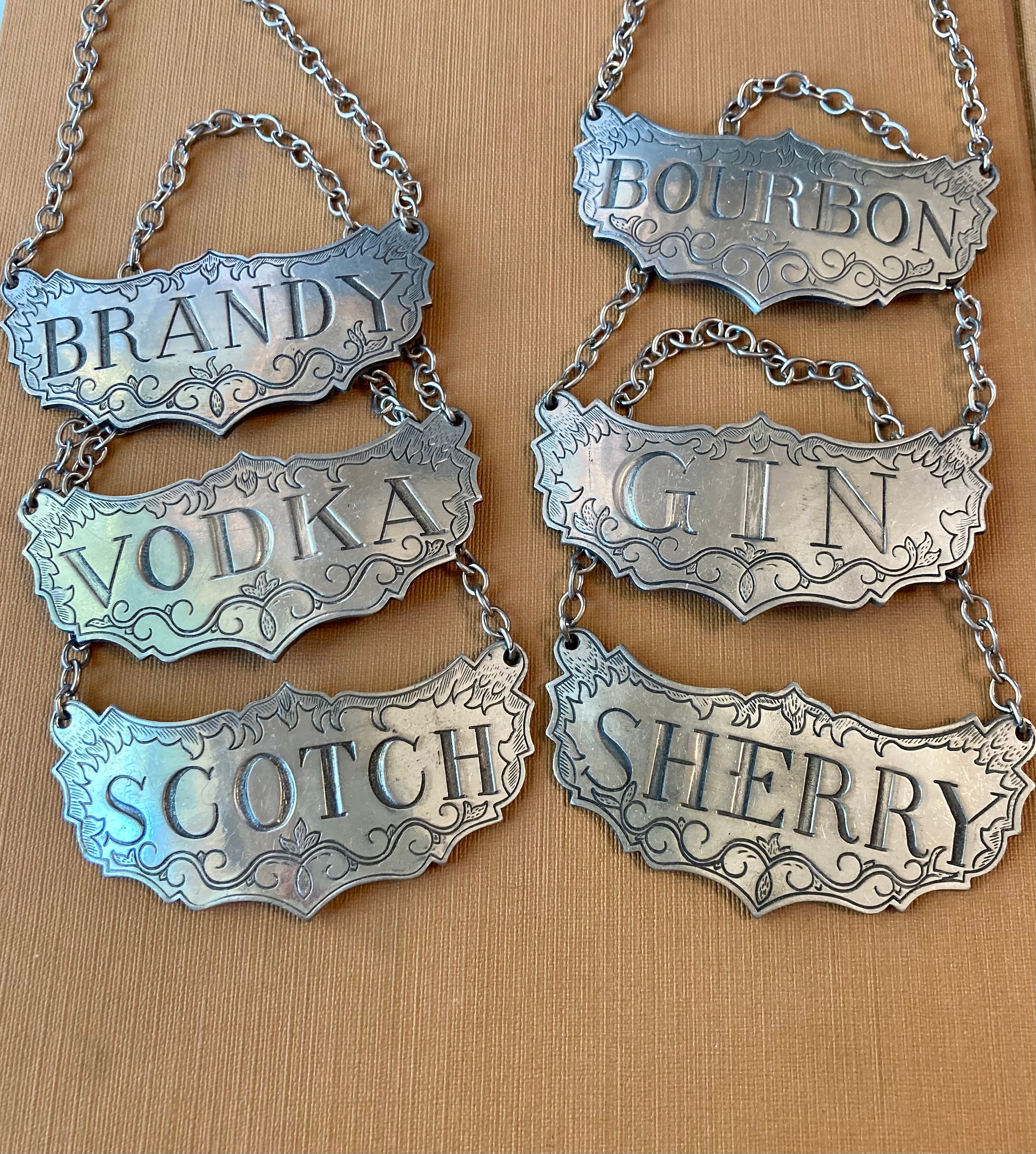 KIRK STIEFF デキャンタタグ 4種セット Liquor Decanter Label Tags - Kirk Stieff Pewter - Bourbon - Scotch