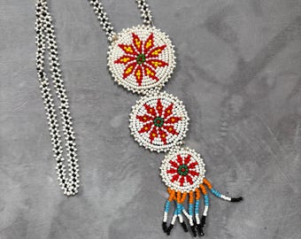 1960s Seed Bead Regalia Necklace - White and Red