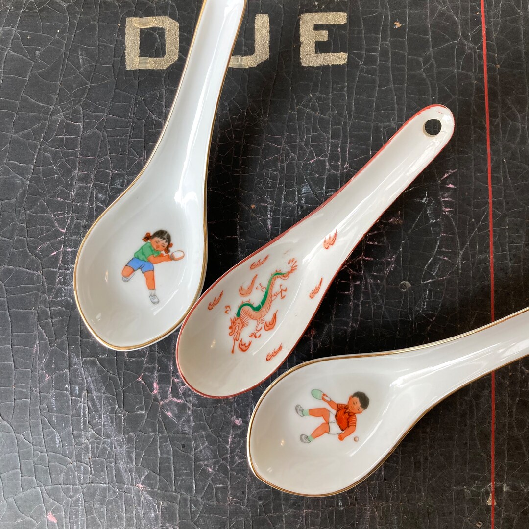 Vintage Porcelain Soup Spoons Etsy