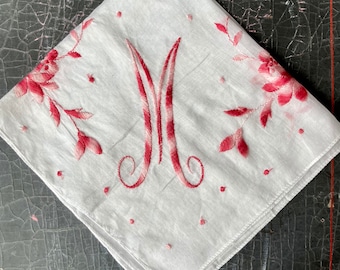 Vintage Mothers Day Hanky -  M Handkerchief - Monogram M Handkerchief