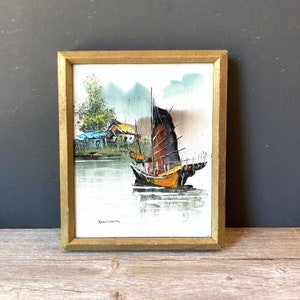 Vintage Asia Traditional Boat Tiki Painting