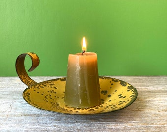 Hanova of Pasadena Mustard Enamel Candleholder