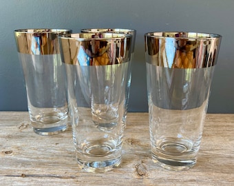 Vintage Mercury Glasses - Mid Century Modern Silver Rim Barware - Cocktail Glasses -Set of 4