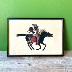 Vintage Hand Cut Paper Silhouette Mexico Man Woman Horse