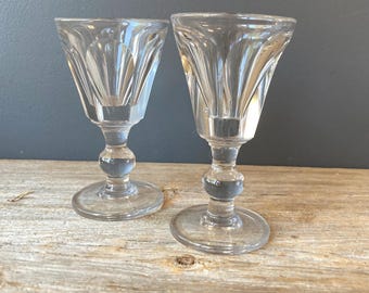 1950s Footed Cordial Glasses -  Set of 2 - Thick Facet Glass