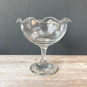 Pedestal Glass Candy Dish with Etched Shamrocks by Eamon