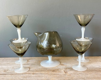 Vintage Smoked Glass Cordial Set