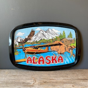 Vintage Pop Art Alaska Serving Tray - 1990 Metal Seaplane Tray
