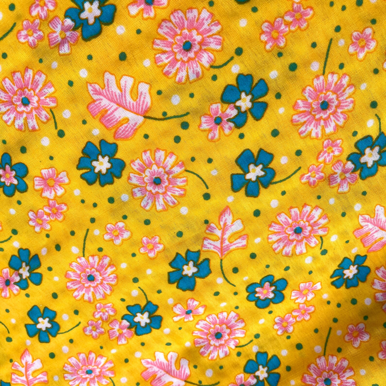Vintage Yellow Floral Fabric Textured Cotton Fabric Etsy