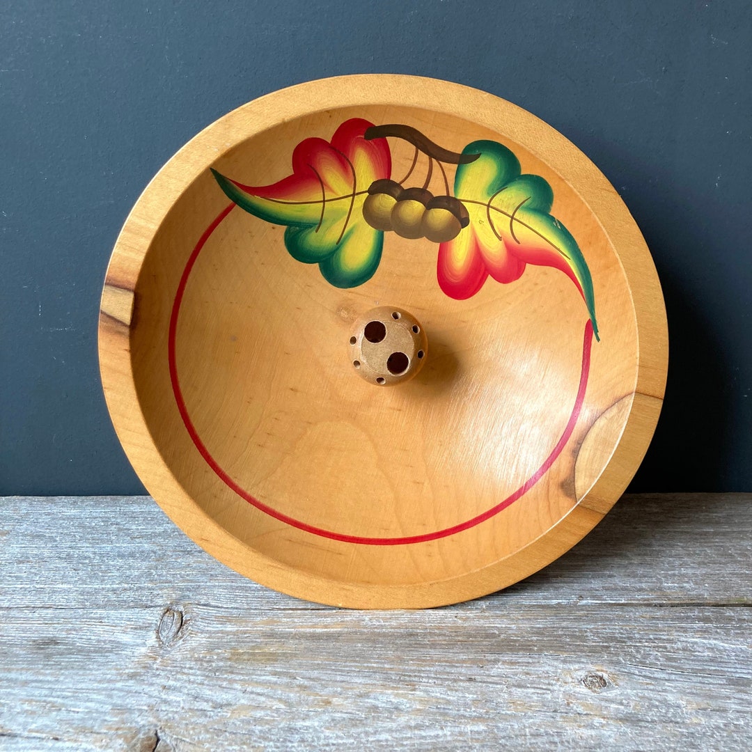 Vintage Hand Painted Wood Nut Bowl Etsy
