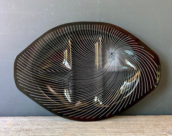 Vintage Smoked Glass Tray - Divided Serving Tray - Smoked Glass Optic Tray 1970s