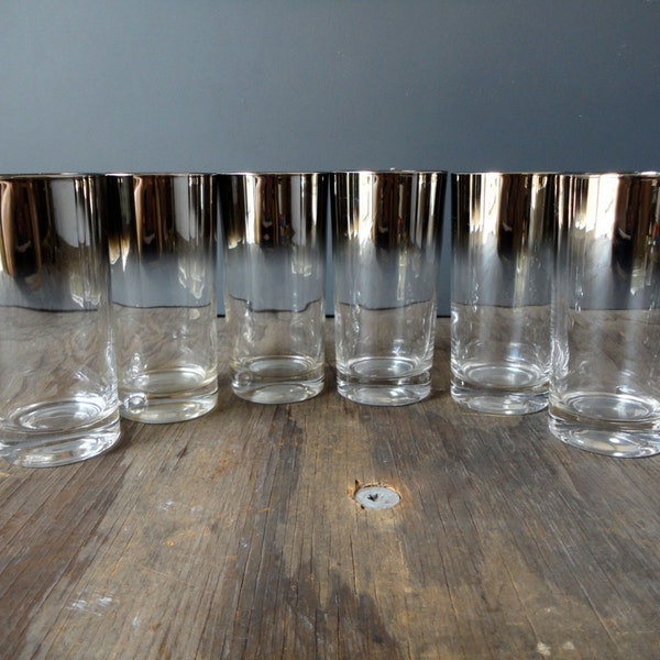 Vintage Mercury Ombre Glasses - Mid Century Modern Silver Ombre Barware - Cocktail Glasses -Set of 6