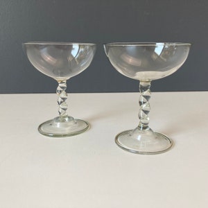 1950s Footed Cordial Glasses -  Set of 2 - Twisted Glass