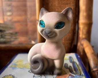 Vintage Roselane Pottery Siamese Cat With Jewel Eyes