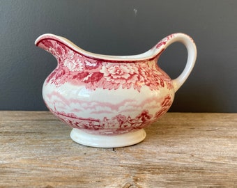 Antique Red Transferware Creamer by Woods and Sons