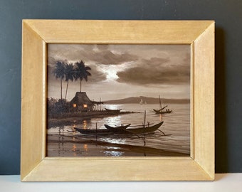 Vintage Ben Alano Outrigger Sunset Tiki Painting