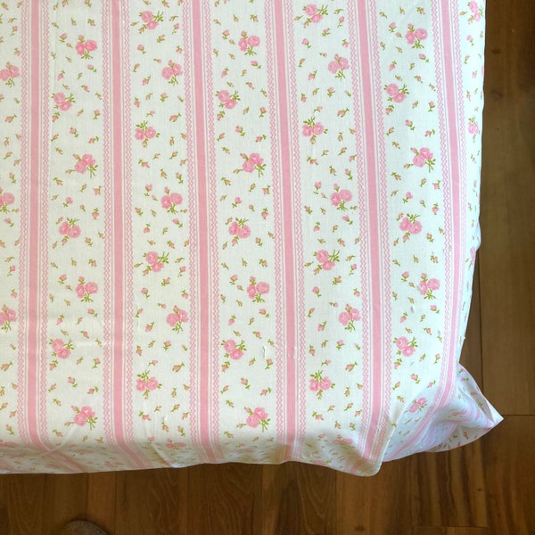 Full Flat Sheet - Pink Stripe Floral and Lace by JC Penny