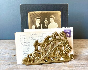 Brass Letter Holder - Art Nouveau Style - Vintage Napkin Holder