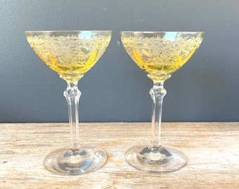 Vintage Fostoria Mini Champagne Glasses - Etched Tooaz Fostoria