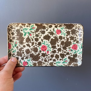 Vintage Paper Mache Tray - Made in Japan Black and Gold Trays with Flowers
