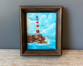 Vintage Lighthouse Painting - Framed Ocean Painting