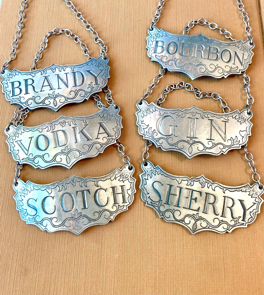 Liquor Decanter Label Tags Kirk Stieff Pewter Bourbon Scotch Gin Etsy