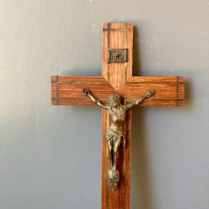 Antique 1900s Wooden Crucifix - Wall Mounted Cross