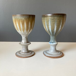 2 Vintage Signed Studio Art Pottery Goblets
