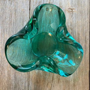 Vintage Art Glass Bowl - Teal Blue Glass Bowl