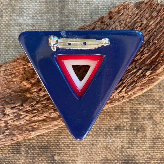Vintage Memphis Style Lucite Triangle Brooch - image 3
