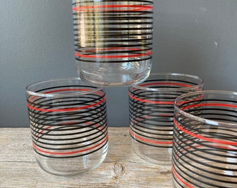 1950’s Red and Black Glasses - Striped Cocktail Glasses