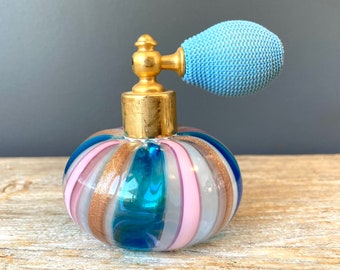 Pink and Blue Murano Glass Perfume Atomizer Bottle