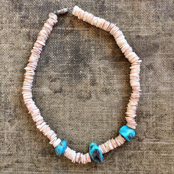 Buy 1960s Native American Heishi Necklace With Turquoise and Shell