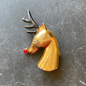 Broche de Natal dos anos 1950 - Broche de Natal da Rena do Nariz Vermelho Rudolph
