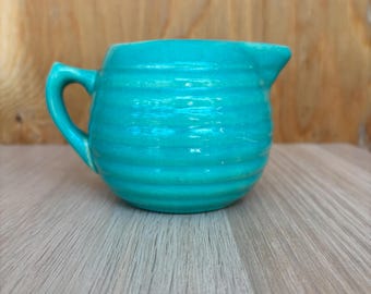 Bauer Ring Ware Creamer - Mid Century Turquoise Creamer - Studio Pottery Creamer -