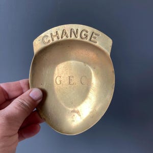 Vintage Brass Trinket Dish - Monogrammed Brass Pocket Change Dish