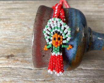 1960s Seed Beaded Doll Necklace - Red and Green