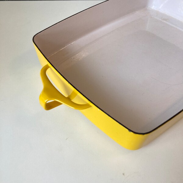 Yellow Dansk Kobenstyle Enamel Casserole - Mid Century Design - Large Yellow Casserole