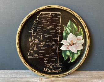 Souvenir Tablett aus schwarzem Metall aus Mississippi - Magnolia