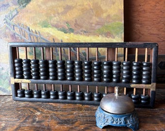 Vintage Traditional Japanese Abacus - Wooden Abacus with Brass Details