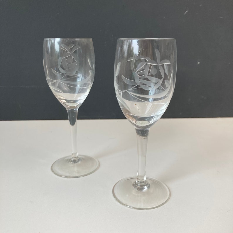 1950s Etched Cordial Glasses Set of 2 Footed Cordial Etsy